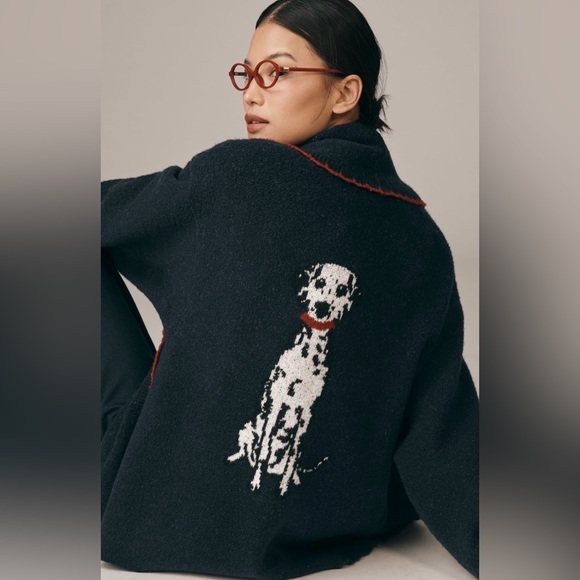 Flat White Mariel Longline Cardigan: Dalmatian Dog Icon Edition ONE SIZE NEW